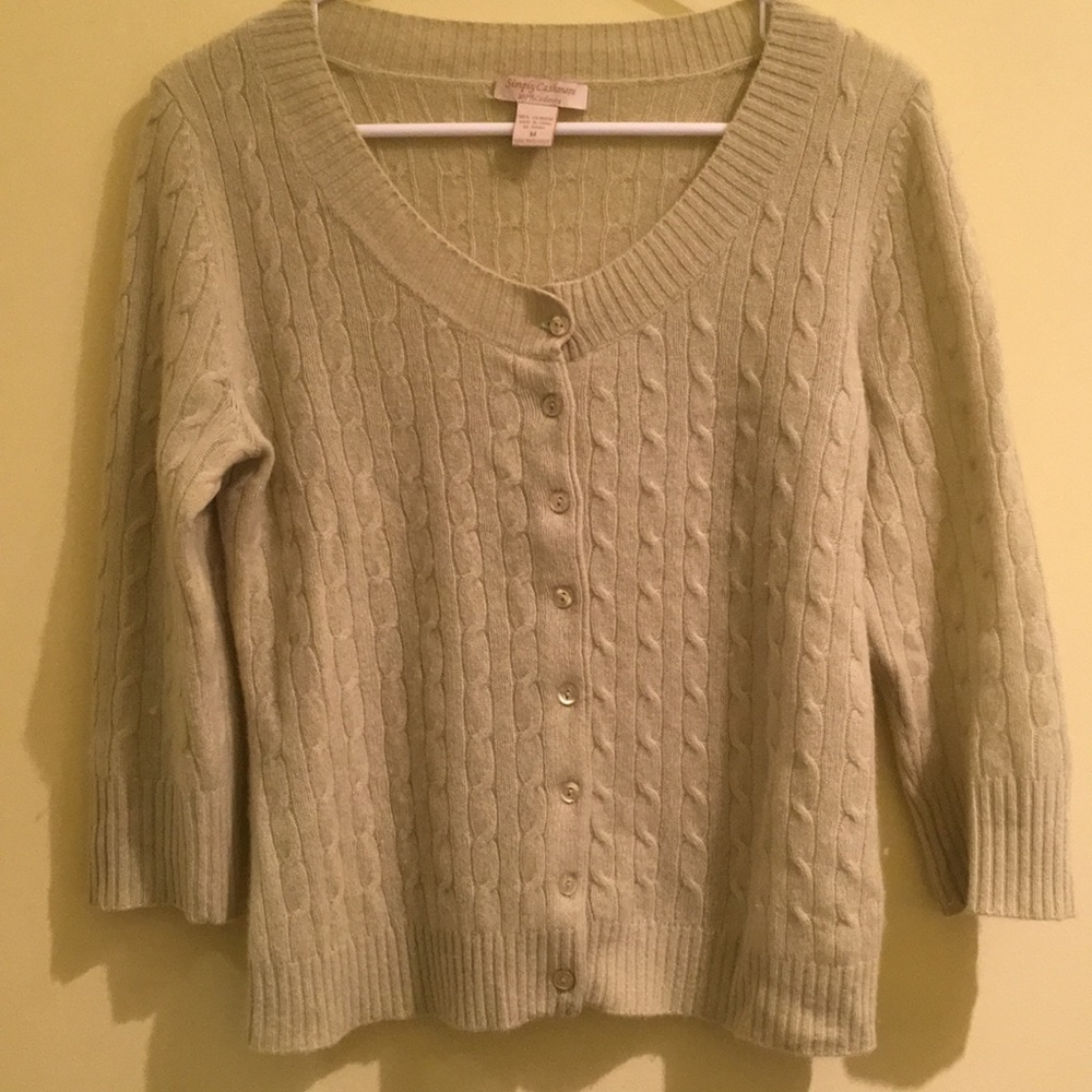 Simply Cashmere Light green cable cardigan M